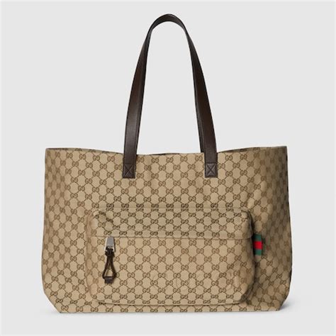 Large GG tote bag in beige and ebony GG canvas 